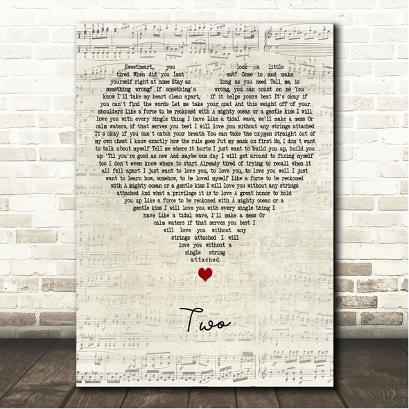 Sleeping At Last Two Script Heart Song Lyric Wall Art Canvas Framed Print