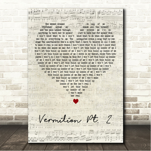 Slipknot Vermilion Pt. 2 Script Heart Song Lyric Wall Art Canvas Framed Print