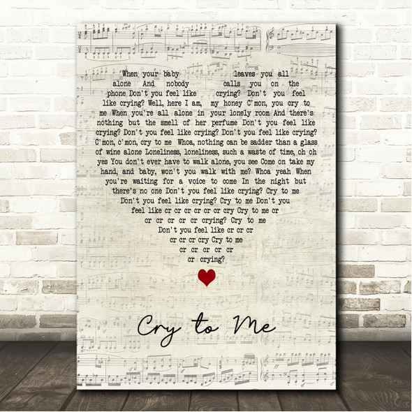 Solomon Burke Cry to Me Script Heart Song Lyric Wall Art Canvas Framed Print