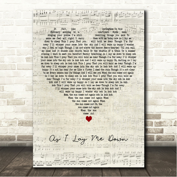 Sophie B. Hawkins As I Lay Me Down Script Heart Song Lyric Wall Art Canvas Framed Print