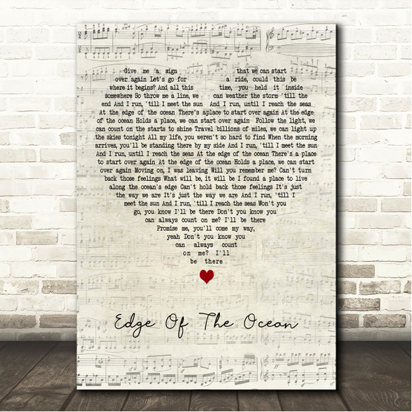 Stick Figure Edge Of The Ocean Script Heart Song Lyric Wall Art Canvas Framed Print