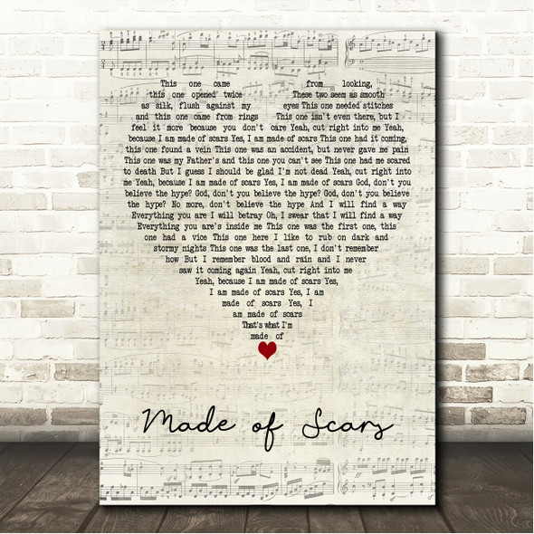 Stone Sour Made of Scars Script Heart Song Lyric Wall Art Canvas Framed Print
