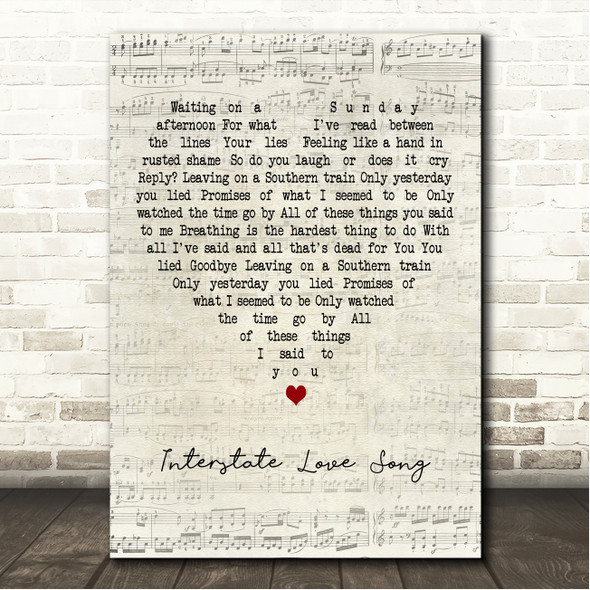 Stone Temple Pilots Interstate Love Song Script Heart Song Lyric Wall Art Canvas Framed Print