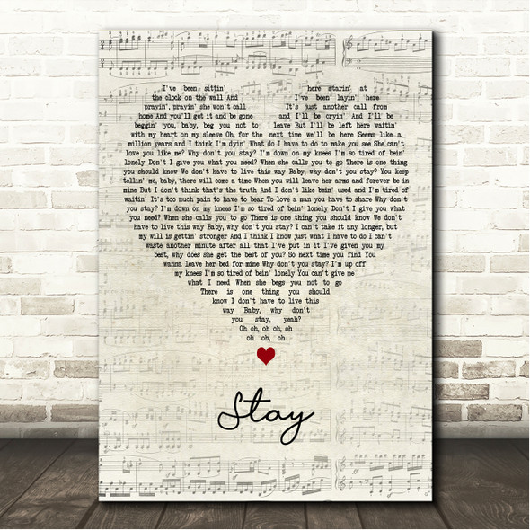 Sugarland Stay Script Heart Song Lyric Wall Art Canvas Framed Print