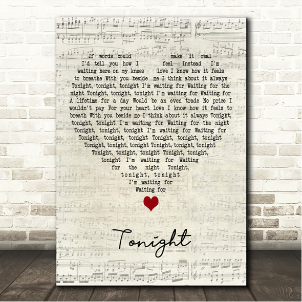 Sugarland Tonight Script Heart Song Lyric Wall Art Canvas Framed Print