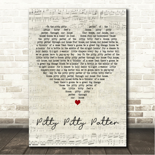 Susan Raye Pitty Pitty Patter Script Heart Song Lyric Wall Art Canvas Framed Print