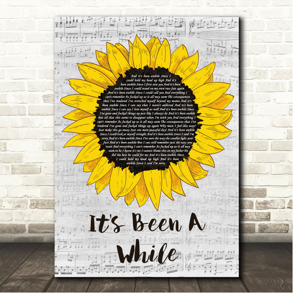 Staind It's Been A While Grey Script Sunflower Song Lyric Wall Art Canvas Framed Print