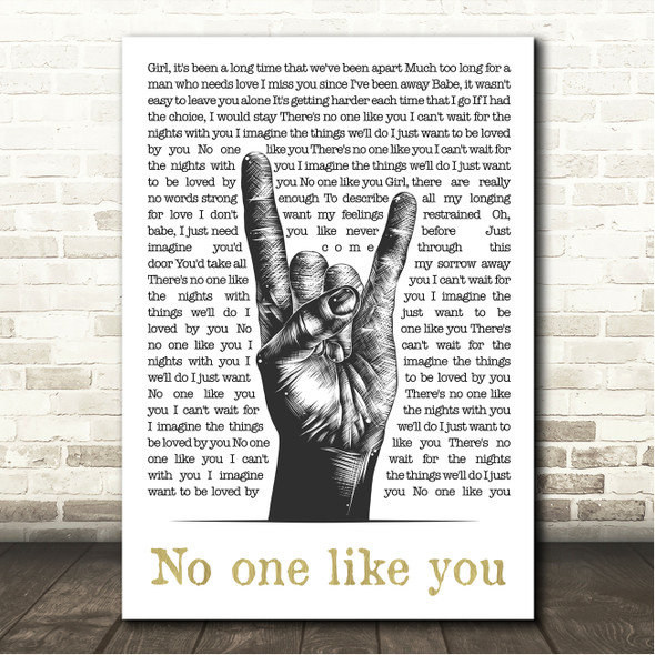 Scorpions No One Like You Sketch Rock Fist Song Lyric Wall Art Canvas Framed Print