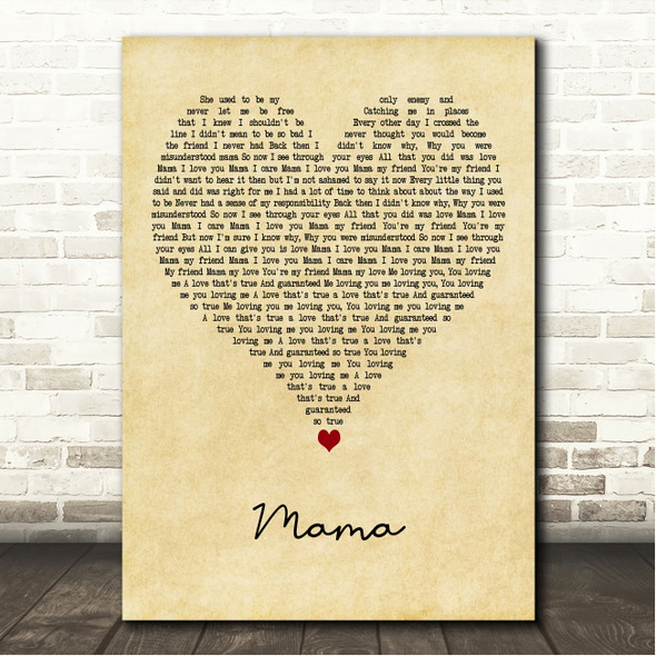 Spice Girls Mama Vintage Heart Song Lyric Wall Art Canvas Framed Print