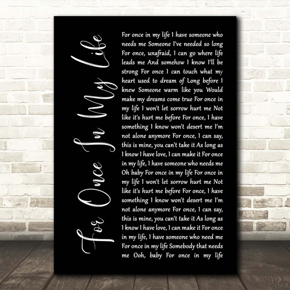Stevie Wonder For Once In My Life Black Script Song Lyric Print