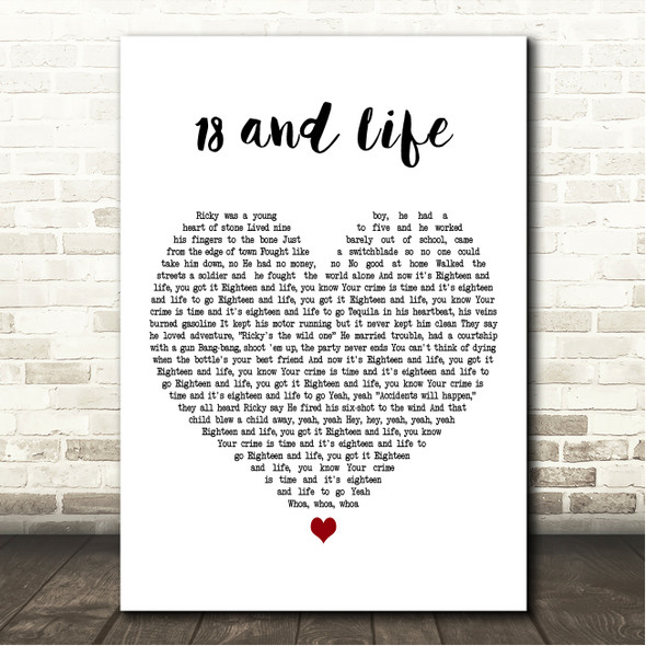 Skid Row 18 and Life White Heart Song Lyric Wall Art Canvas Framed Print