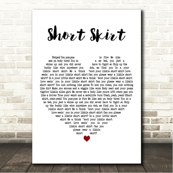 Skillibeng Short Skirt White Heart Song Lyric Wall Art Canvas Framed Print