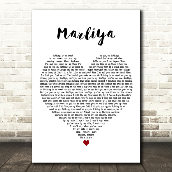 Spinifex Gum Marliya White Heart Song Lyric Wall Art Canvas Framed Print