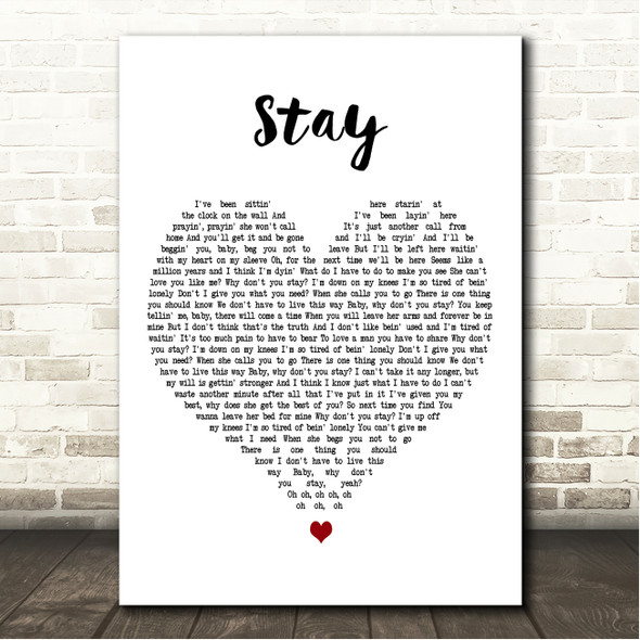 Sugarland Stay White Heart Song Lyric Wall Art Canvas Framed Print