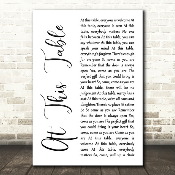 Selah At This Table White Script Song Lyric Wall Art Canvas Framed Print