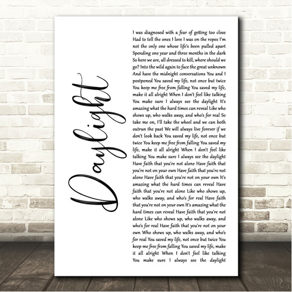 Shinedown Daylight White Script Song Lyric Wall Art Canvas Framed Print