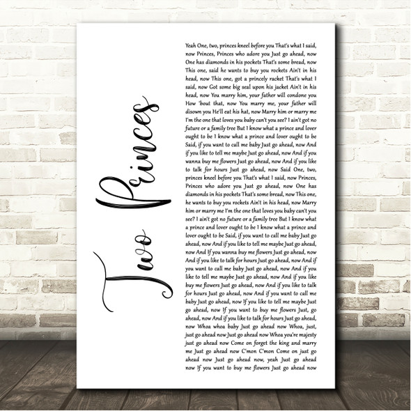 Spin Doctors Two Princes White Script Song Lyric Wall Art Canvas Framed Print