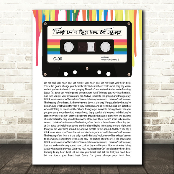 Tiffany I Think Were Alone Now 80's Retro Cassette Paint Drip Song Lyric Wall Art Canvas Framed Print