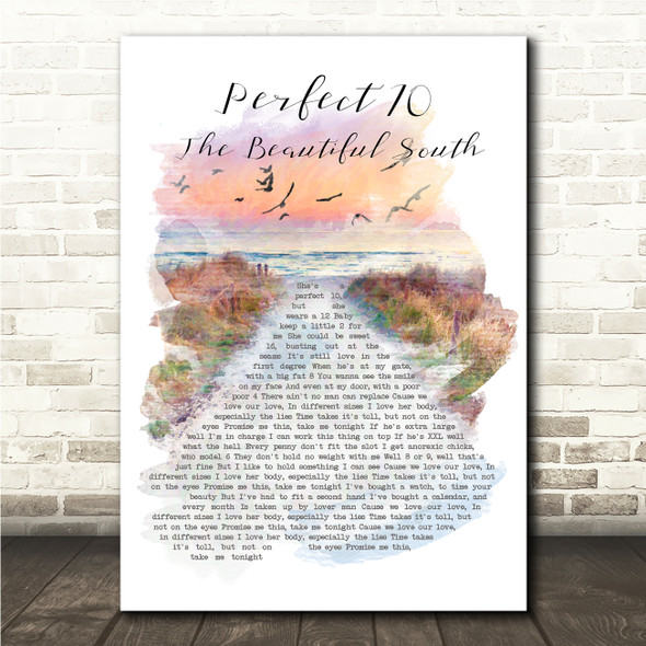 The Beautiful South Perfect 10 Beach Sunset Birds Memorial Song Lyric Wall Art Canvas Framed Print