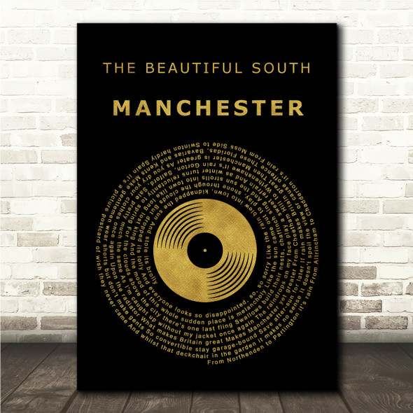 The Beautiful South Manchester Black & Gold Vinyl Record Song Lyric Wall Art Canvas Framed Print