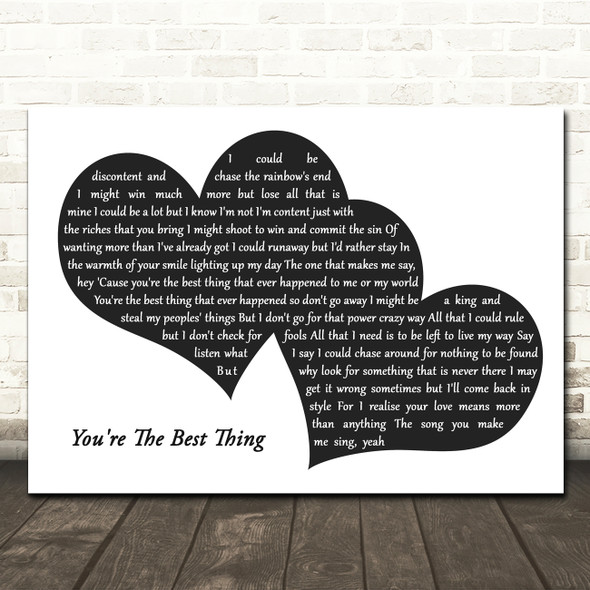 The Style Council You're The Best Thing Landscape Black & White Two Hearts Song Lyric Wall Art Canvas Framed Print