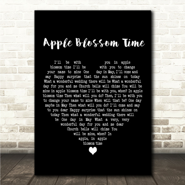 The Andrews Sisters Apple Blossom Time Black Heart Song Lyric Wall Art Canvas Framed Print