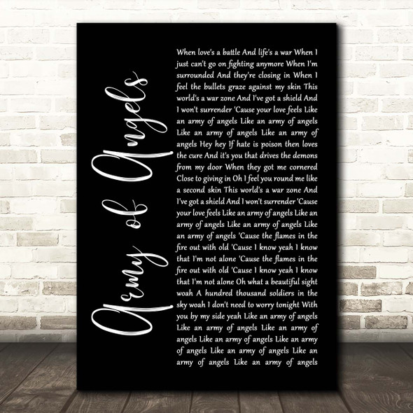 The Script Army of Angels Black Script Song Lyric Print