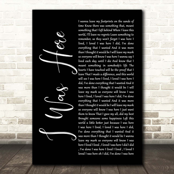 Beyonce I Was Here Black Script Song Lyric Print