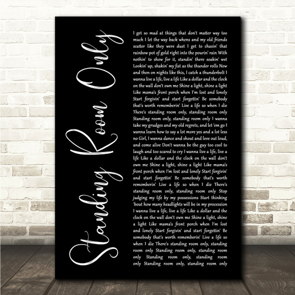 Tim McGraw Standing Room Only Black Script Song Lyric Wall Art Canvas Framed Print