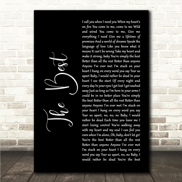 Tina Turner The Best Black Script Song Lyric Wall Art Canvas Framed Print