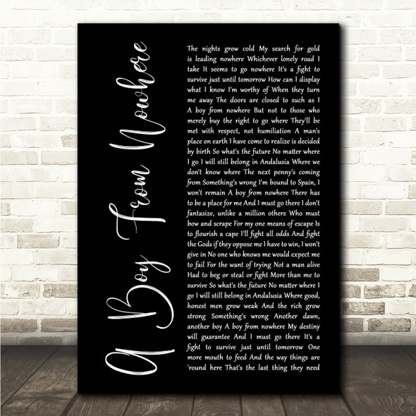 Tom Jones A Boy From Nowhere Black Script Song Lyric Wall Art Canvas Framed Print