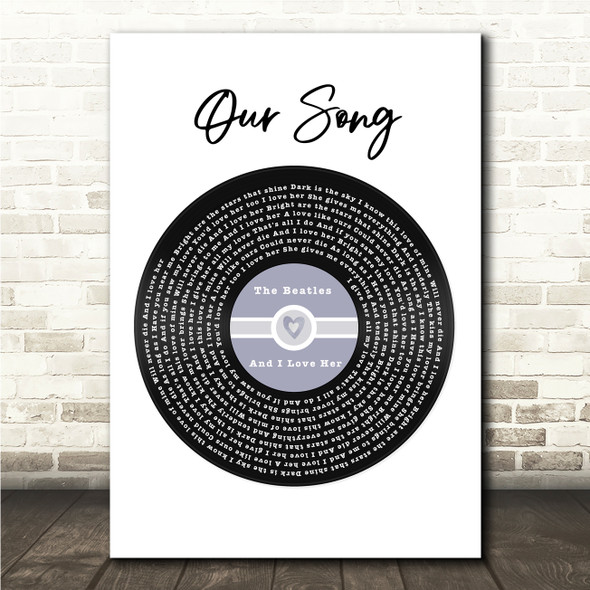 The Beatles And I Love Her Blue Heart Vinyl Record Song Lyric Wall Art Canvas Framed Print