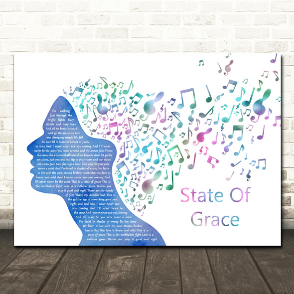 Taylor Swift State Of Grace Colourful Music Note Hair Song Lyric Wall Art Canvas Framed Print