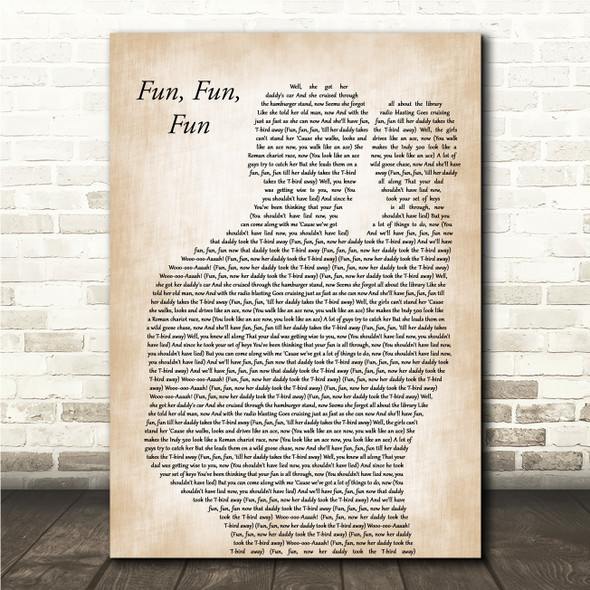 The Beach Boys Fun, Fun, Fun Father & Baby Song Lyric Wall Art Canvas Framed Print