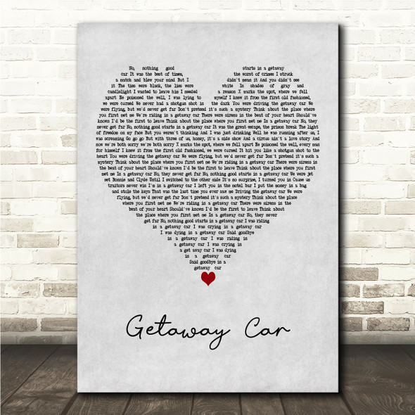 Taylor Swift Getaway Car Grey Heart Song Lyric Wall Art Canvas Framed Print