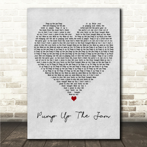 Technotronic Pump Up The Jam Grey Heart Song Lyric Wall Art Canvas Framed Print