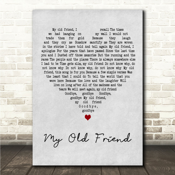 Tim McGraw My Old Friend Grey Heart Song Lyric Wall Art Canvas Framed Print