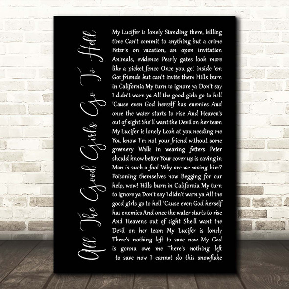 Billie Eilish All The Good Girls Go To Hell Black Script Song Lyric Print