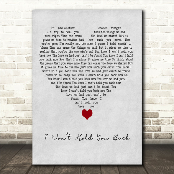Toto I Wont Hold You Back Grey Heart Song Lyric Wall Art Canvas Framed Print