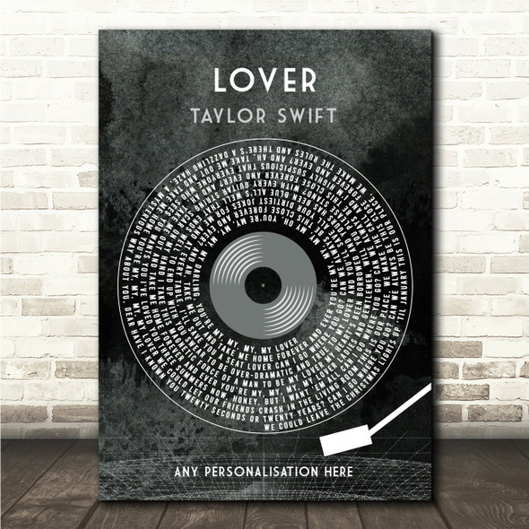 Taylor Swift Lover Grunge Grey Vinyl Record Song Lyric Wall Art Canvas Framed Print