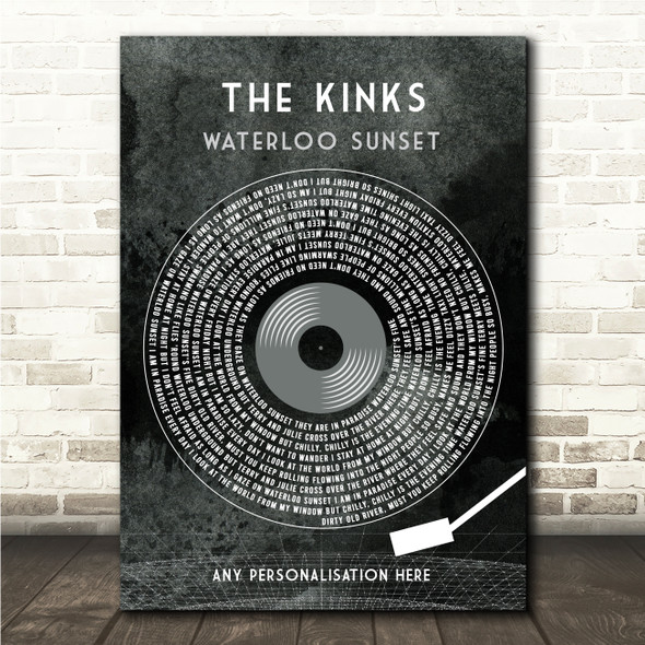 The Kinks Waterloo Sunset Grunge Grey Vinyl Record Song Lyric Wall Art Canvas Framed Print