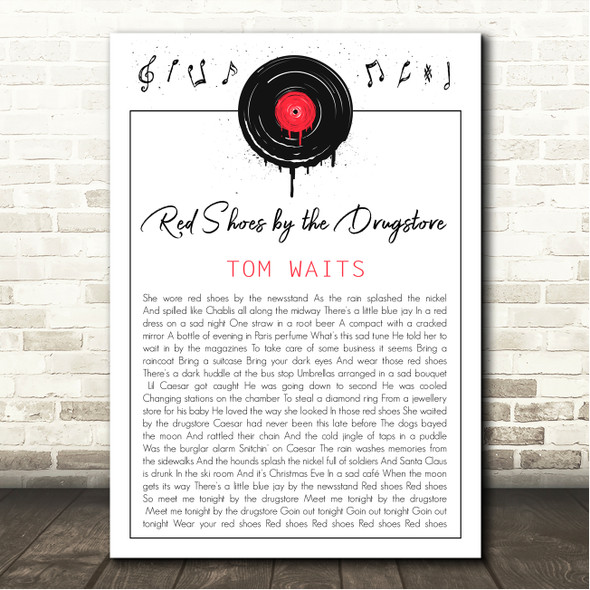 Tom Waits Red Shoes by the Drugstore Grunge Vinyl Record Drip Song Lyric Wall Art Canvas Framed Print