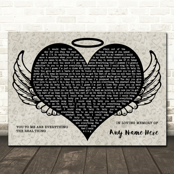 The Real Thing You To Me Are Everything Heart Angel Wings Halo Memorial Song Lyric Wall Art Canvas Framed Print