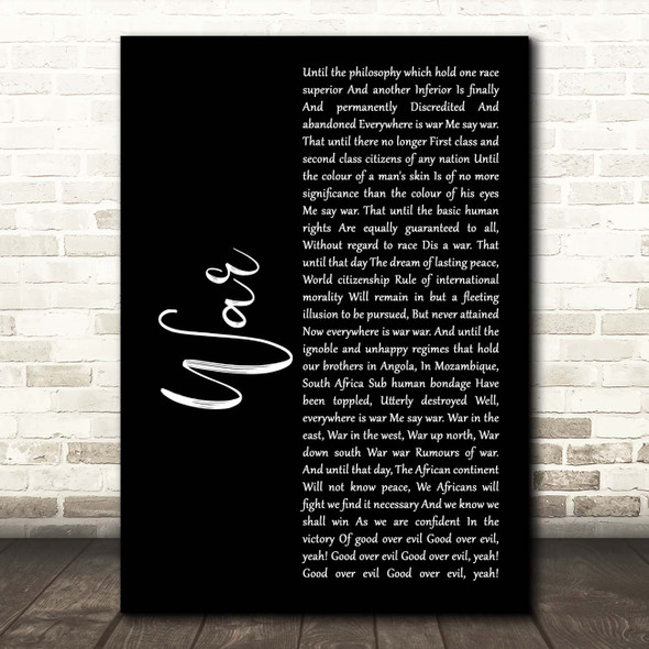 Bob Marley War Black Script Song Lyric Print