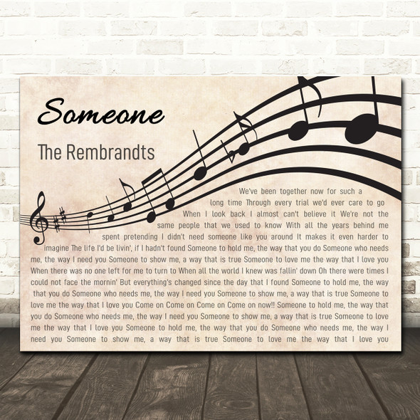 The Rembrandts Someone Landscape Wavy Music Notes Song Lyric Wall Art Canvas Framed Print
