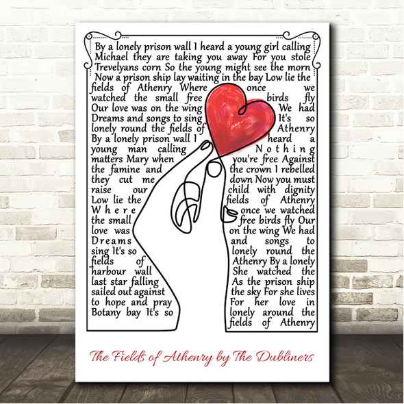The Dubliners The Fields of Athenry Line Art Hand & Heart Song Lyric Wall Art Canvas Framed Print