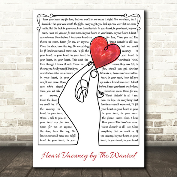 The Wanted Heart Vacancy Line Art Hand & Heart Song Lyric Wall Art Canvas Framed Print