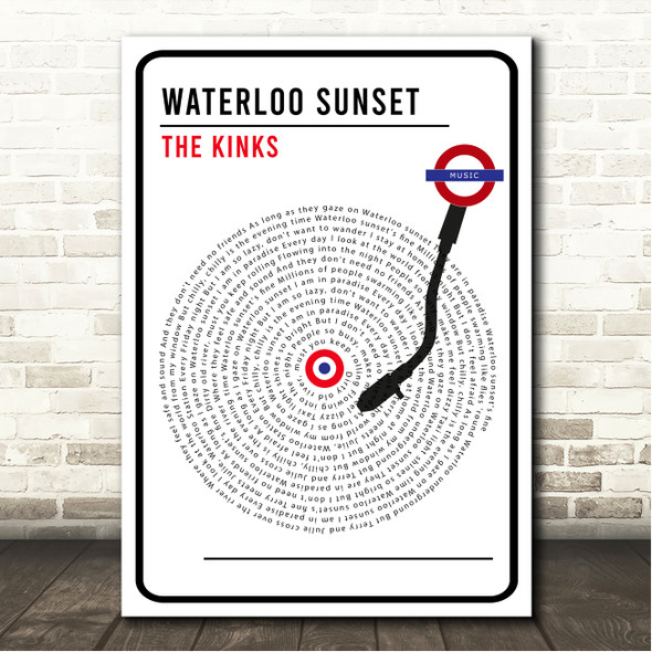 The Kinks Waterloo Sunset London Sign Style Vinyl Song Lyric Wall Art Canvas Framed Print