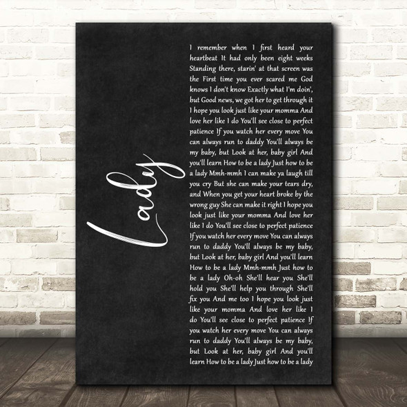 Brett Young Lady Black Script Song Lyric Print