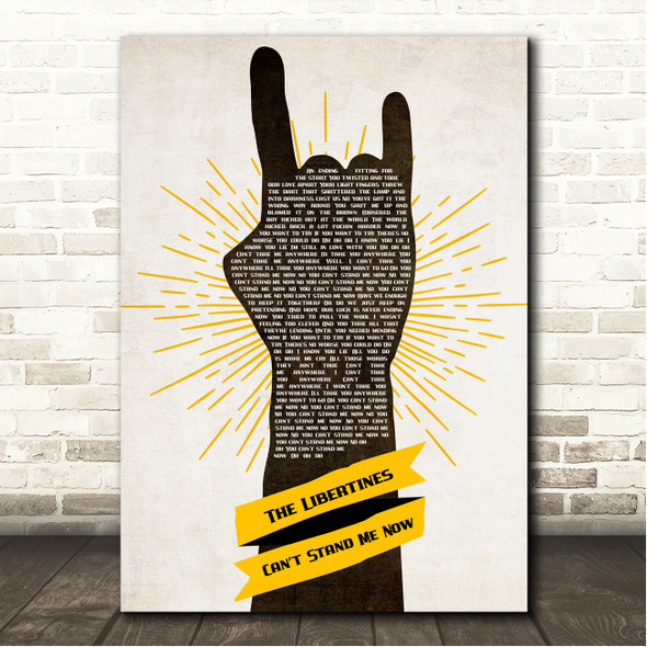 The Libertines Cant Stand Me Now Rock Fist Hand Yellow Song Lyric Wall Art Canvas Framed Print